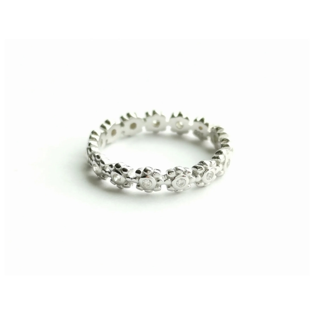Sterling silver cz forget me not eternity band ring Size 7